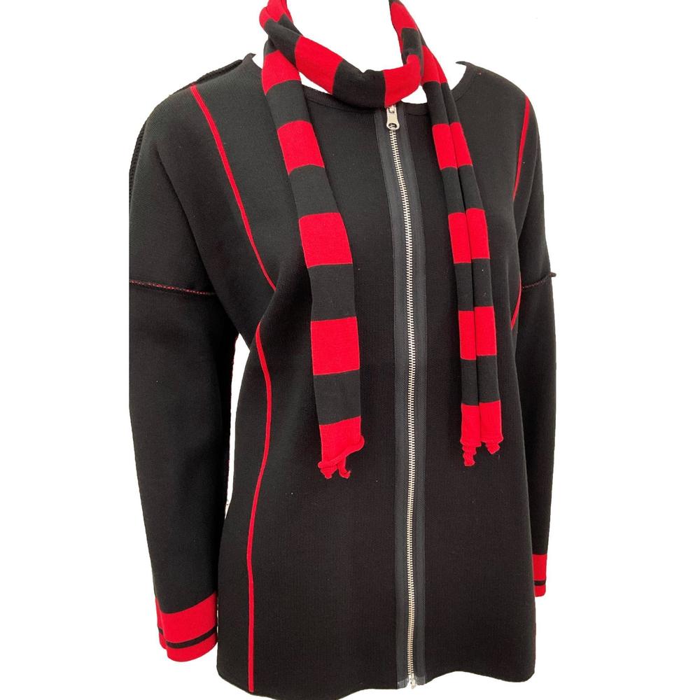 NEW ANGEL APPAREL reversible zip poncho with stripe scarf in red
